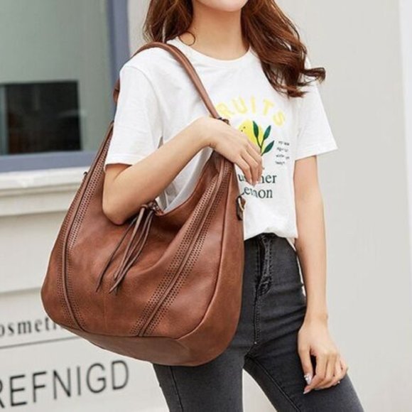 NWT Handbag Large Big Size Hobo Bag / Purse Faux Leather Black - Picture 4 of 4